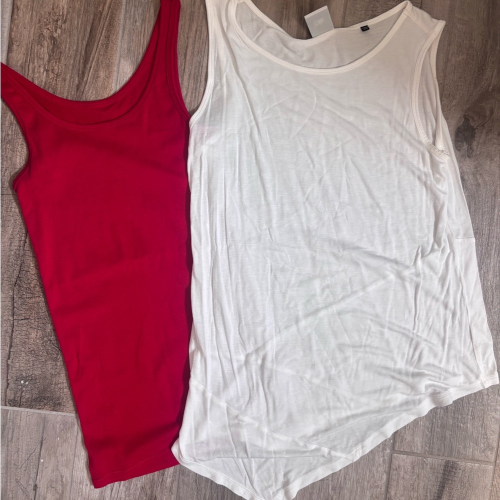 Women's Red and White Tank Tops